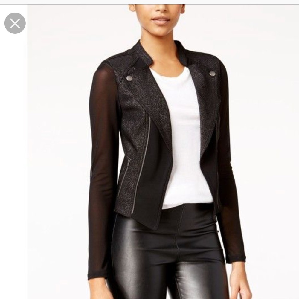 Material Girl Medium Jacket, Sheer-Sleeve Black
